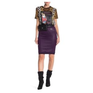 Moschino Love Purple Quilted Pencil Skirt 48 14